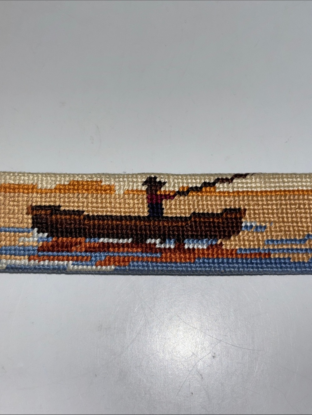 Smathers & Branson Parlour Size 32 fly fishing design needlepoint leather belt. - Picture 3 of 9